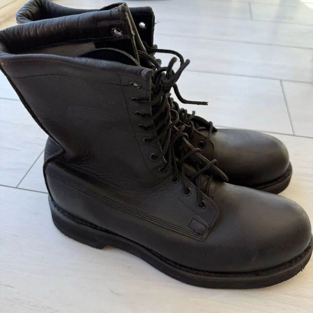 Addison Shoe Steel Toe Leather Combat Boots Men's US 10.5 R Vibram Soles Black